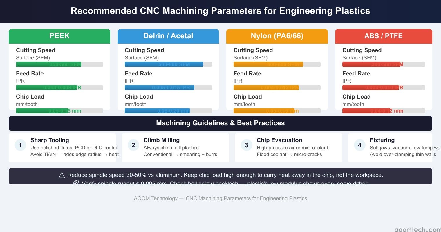 CNC machining parameters for engineering plastics - feed rate cutting speed chip load