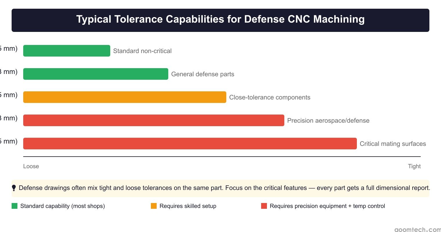 Tolerance capability chart for defense and military CNC parts